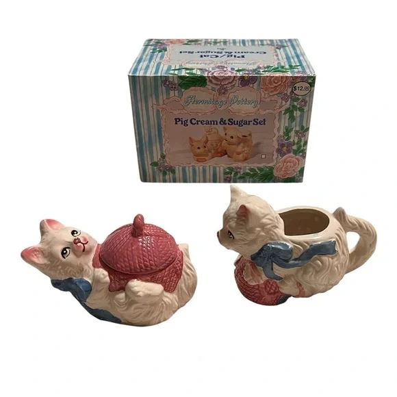Vintage 1993 Cat with yarn Creamer and Sugar Set - Picture 2 of 10